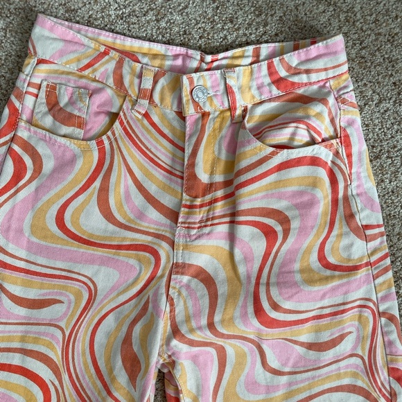 Retro Orange and Pink Wave High Rise Wide Leg Denim Size 27” - Picture 2 of 4